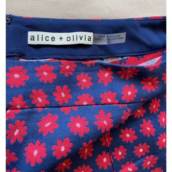 Alice + Olivia Women's Navy And Red Floral Pattern Cropped Pant Size 8 - Picture 3 of 5